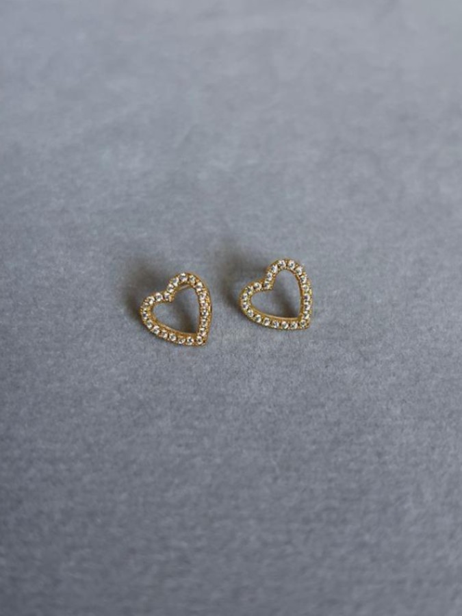 Brinco Coração Vazado Microzircônia Dourado