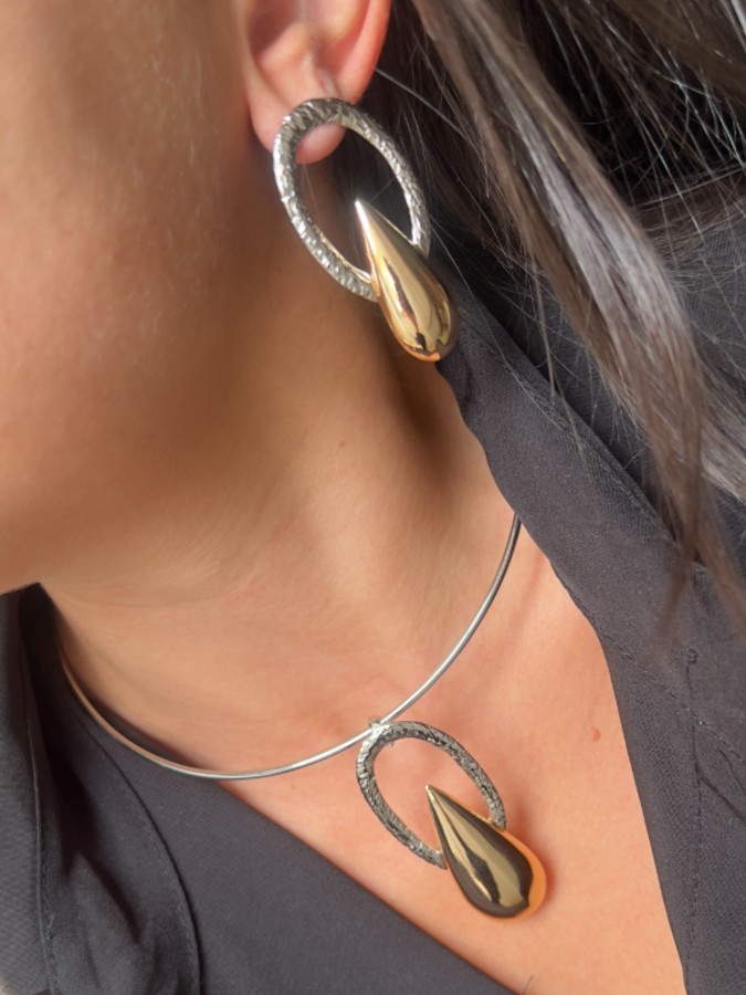 Conjunto Aro gota bicolor