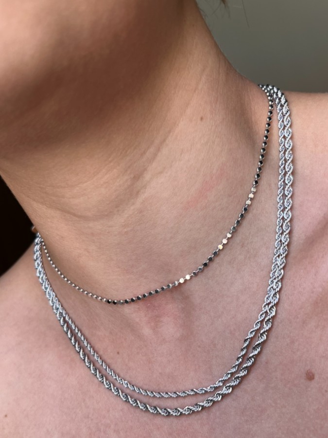 Choker Chapas Redondas Lisas Ródio Branco