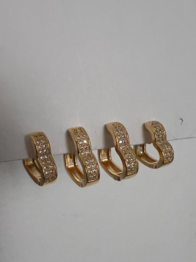 Brinco Duo de Argolinhas Coração Cravejado