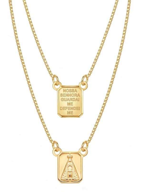 Colar Escapulário Nossa Senhora Oração Dourado